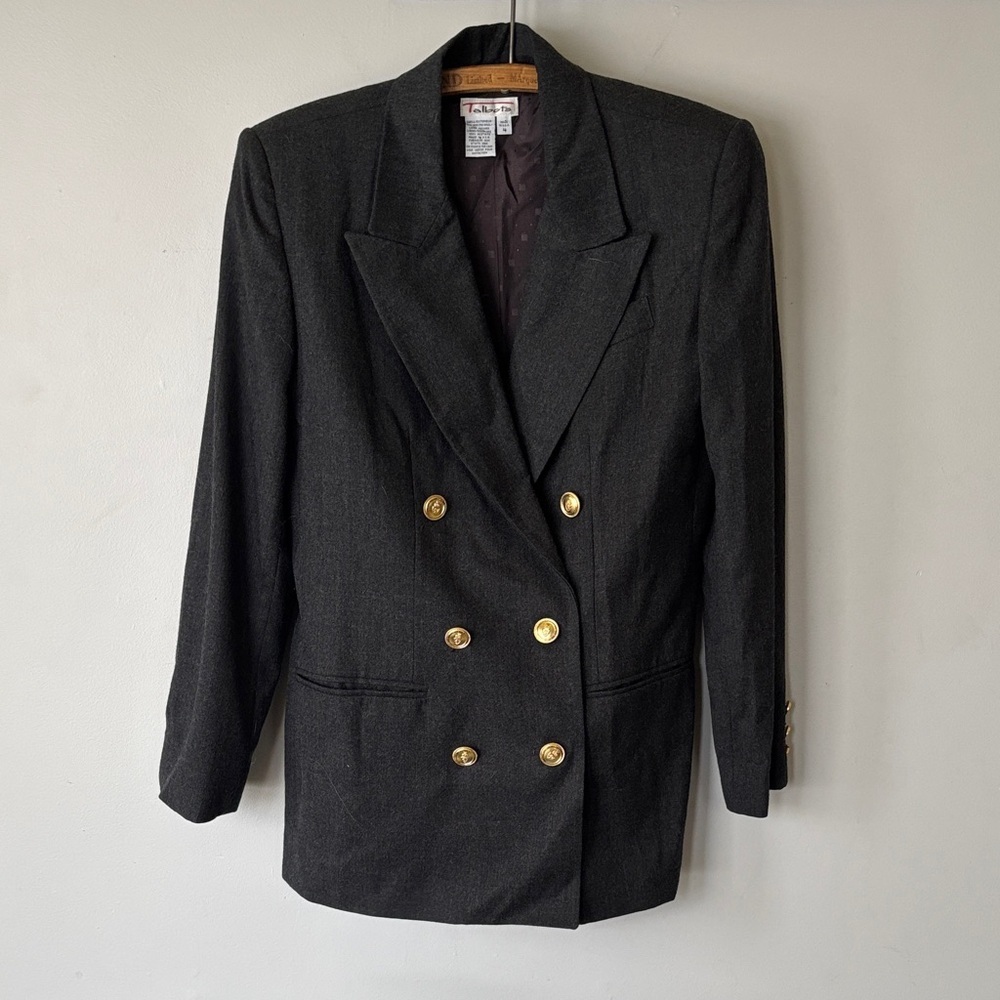 Vintage Talbots Double Breasted Wool Blazer Charcoal Gray Size 4